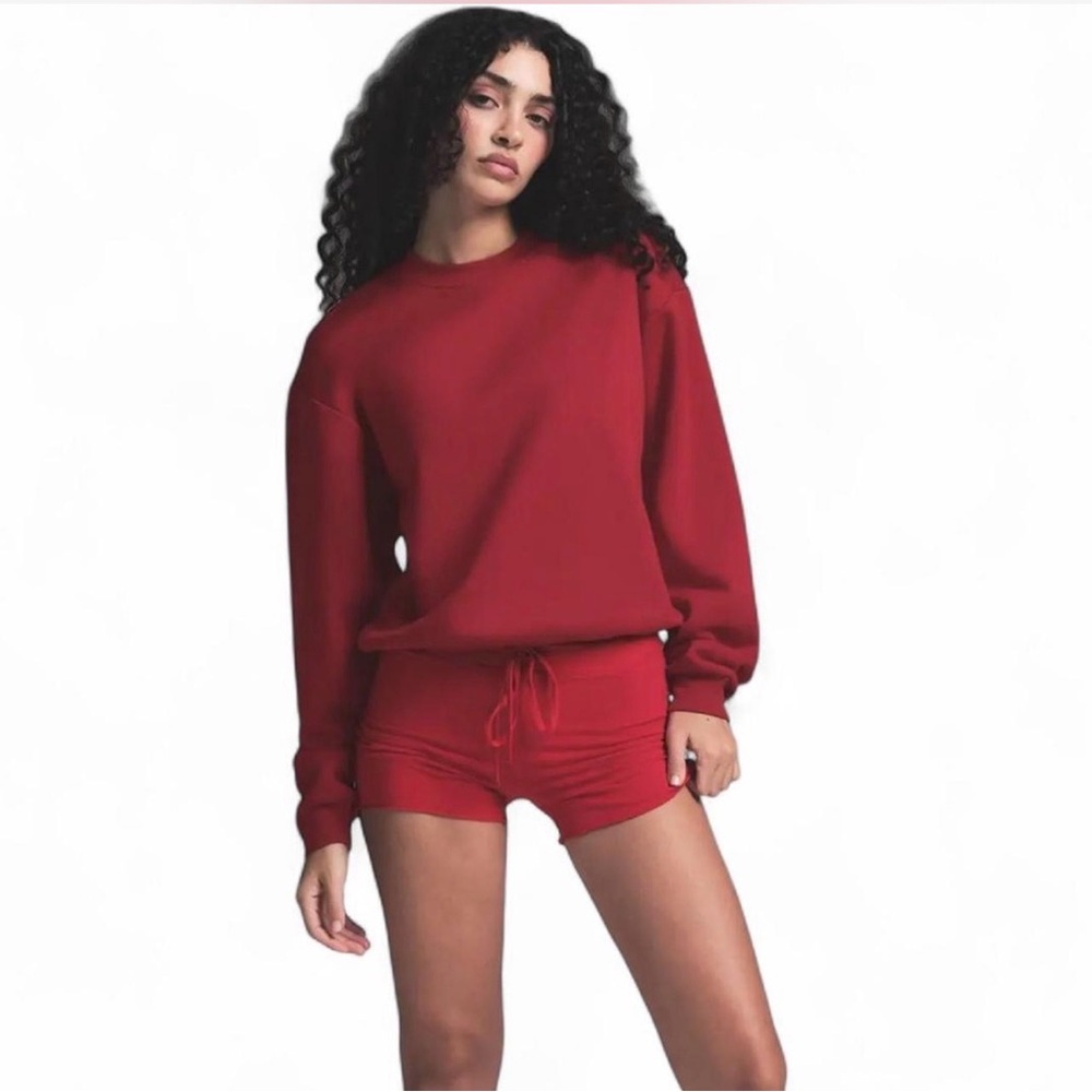 SKIMS *NWT COTTON FLEECE CLASSIC CREW SWEATSHIRT | COLOR: BRICK | SIZE: XXS